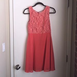 Coral dress with lace detail